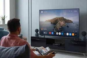 Smart TV com Google Assistente. Comandos de voz para controlar a TV.
